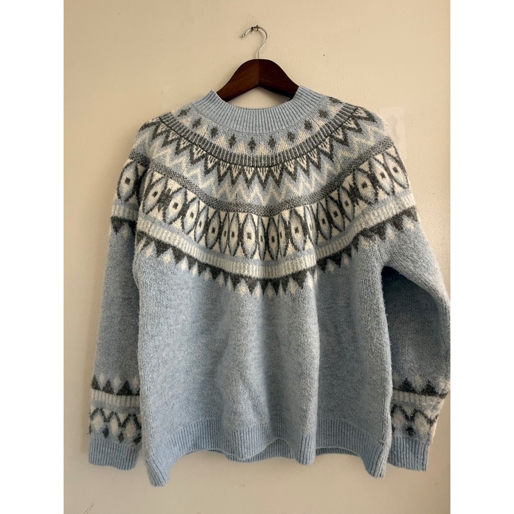 Alfred Dunner Womens Blue Fair Isle Knit Mock Neck Sweater Large